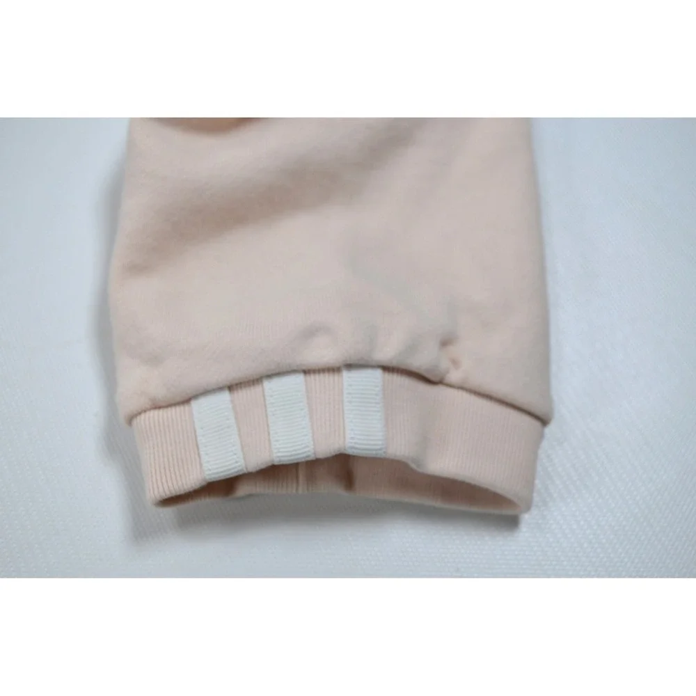 Adidas‎ Women's L Oversized Beige Cropped Hoodie Pullover Sweatshirt Logo